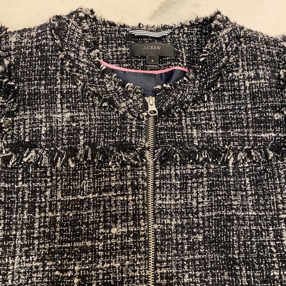 J.Crew Tweed Jacket Size 6 Black White Fringe Full Zip - Picture 3 of 15